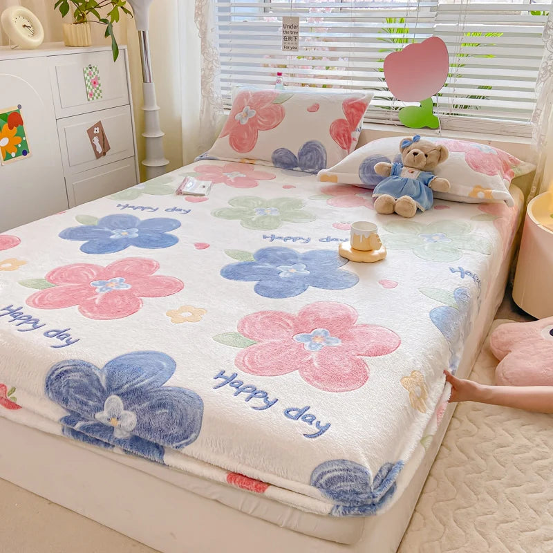Cozy Kawaii Snowflake Velvet Fitted Sheet 🌨️✨ Fluffy Coral Fleece for Winter Dreams! 💖 Custom Sizes Available! 🛏️