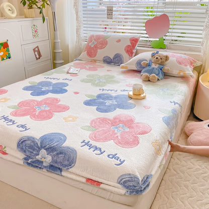 Cozy Kawaii Snowflake Velvet Fitted Sheet 🌨️✨ Fluffy Coral Fleece for Winter Dreams! 💖 Custom Sizes Available! 🛏️