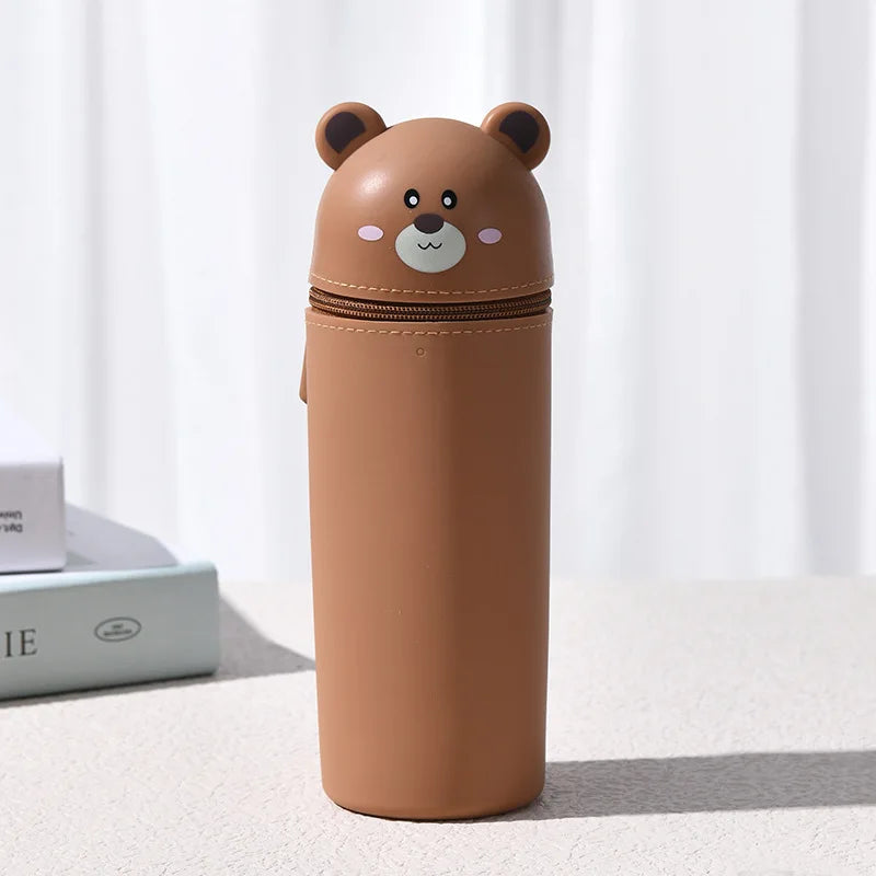 Bear Shaped Silicone Pencil Case Pen Holder For School Supplies Cute Storage 🐻✨
