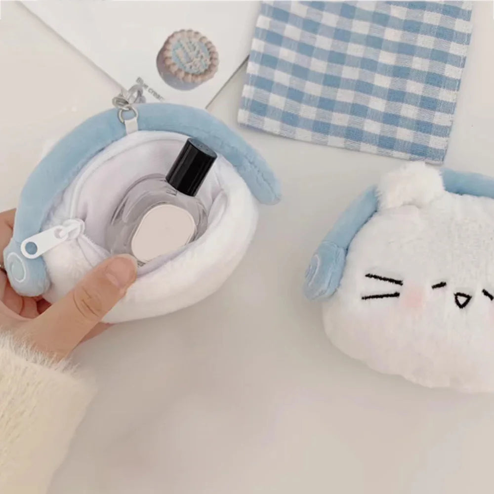 🐾 Adorable Mini Cat Plush Coin Wallet 🎀 Cute Storage for Keys & Headphones! 💖