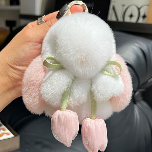 Adorable Fluffy Bunny Keychain - Kawaii Pom Pom Rabbit Key Ring for Magical Moments 🐰✨