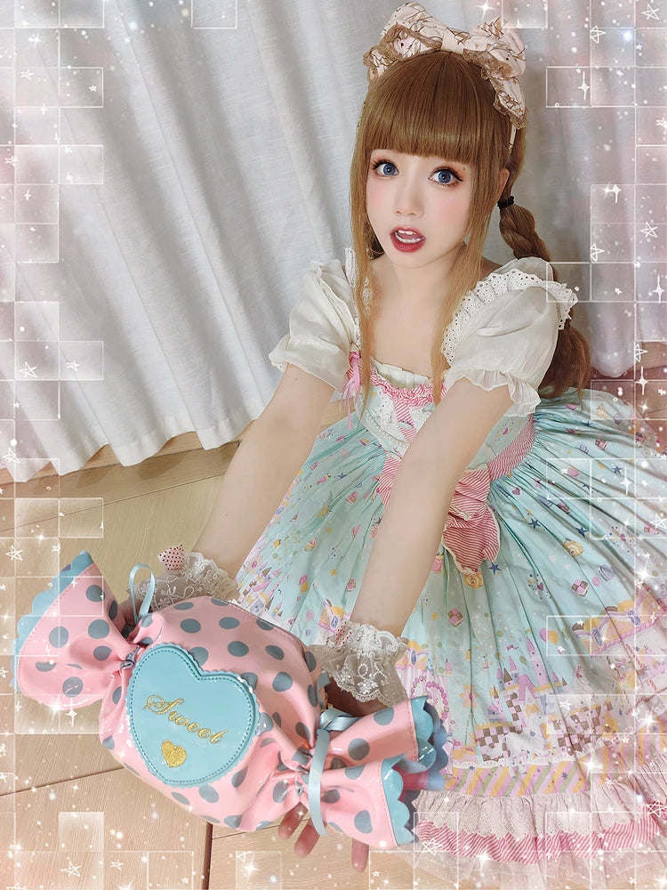 Kawaii Candy Dot Mini Handbag 🍭✨ Sweet Lolita Crossbody Bag for Girls - Adorable Sugar Shape Shoulder Purse!