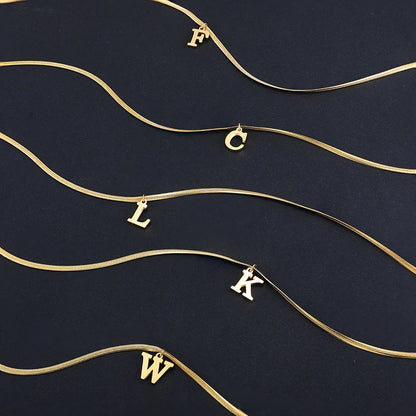 Kawaii Initial Letter Necklace 🌟✨ | Gold Plated Stainless Steel Pendant with Snake Chain for Trendy Women 💖🌸