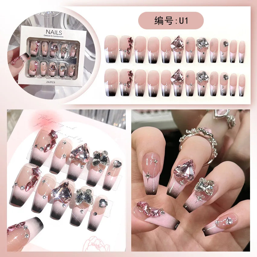 Kawaii Blush Pink 3D Bowknot & Pearl Press-On Nails 💖✨ | 24pcs Adorable Fake Nail Tips for Cute DIY Manicures!