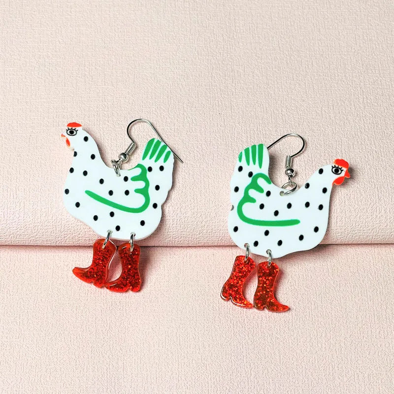 Kawaii Chicken High Heels Boots Earrings 🐔✨ Colorful Acrylic Dangle Jewelry for Trendy Women & Girls! 🎉💖