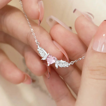 💖 Sweet Heart Wing Y2K Silver Necklace ✨ - Kawaii Fashion Jewelry for Parties & Daily Wear 🎉