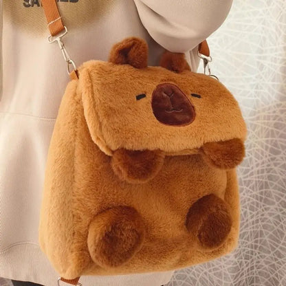 🦙 Cuddly Capybara Backpack 🎒 Fluffy Fun Bag for College Adventures! ✨🐾 - Pixie Quill