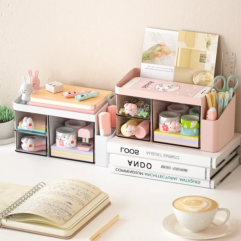 Kawaii Clear Desk Organizer 🌈✨ - Cute Multi-Functional Storage Box for Stationery & Accessories! 🐶💖