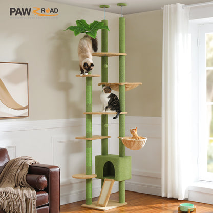 Cactus Cat Tree Floor To Ceiling Tower With Adjustable Height And Hammock 🐱🐾