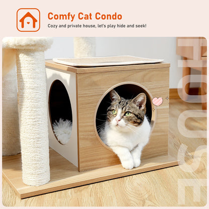 Deluxe Level Cat Tree For Indoor Cats With Cozy Condo Hammock 🐱🪵 Sisal Posts