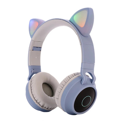 Kawaii Cat Ear Bluetooth Headphones 🎧💖 LED Light-Up Earphones with Mic for Girls & Kids - Perfect Gift! 🎁✨