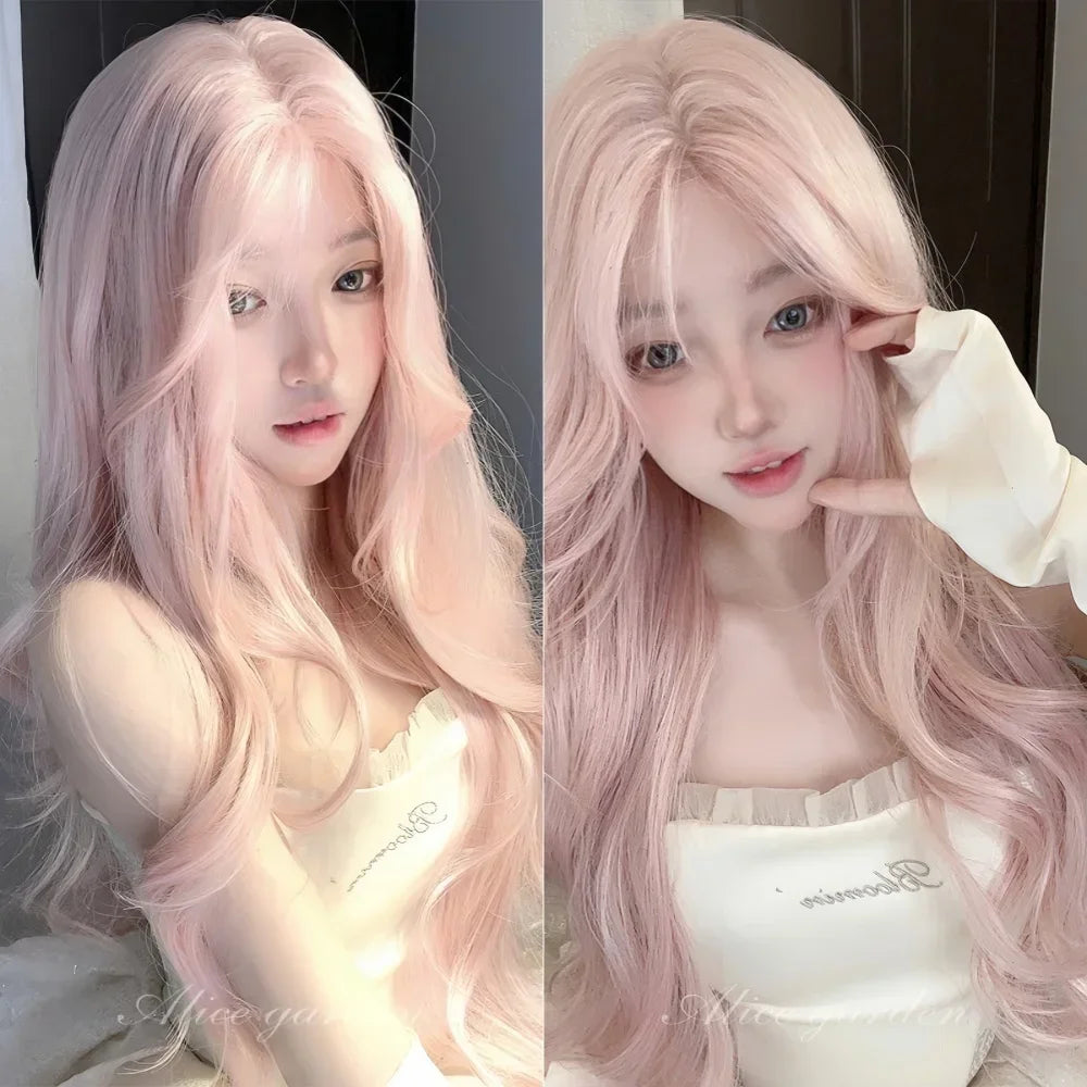 Kawaii Pink Wavy Wig 🌸✨ | Dreamy Synthetic Cosplay Hair for School & Daily Fun! 🎀