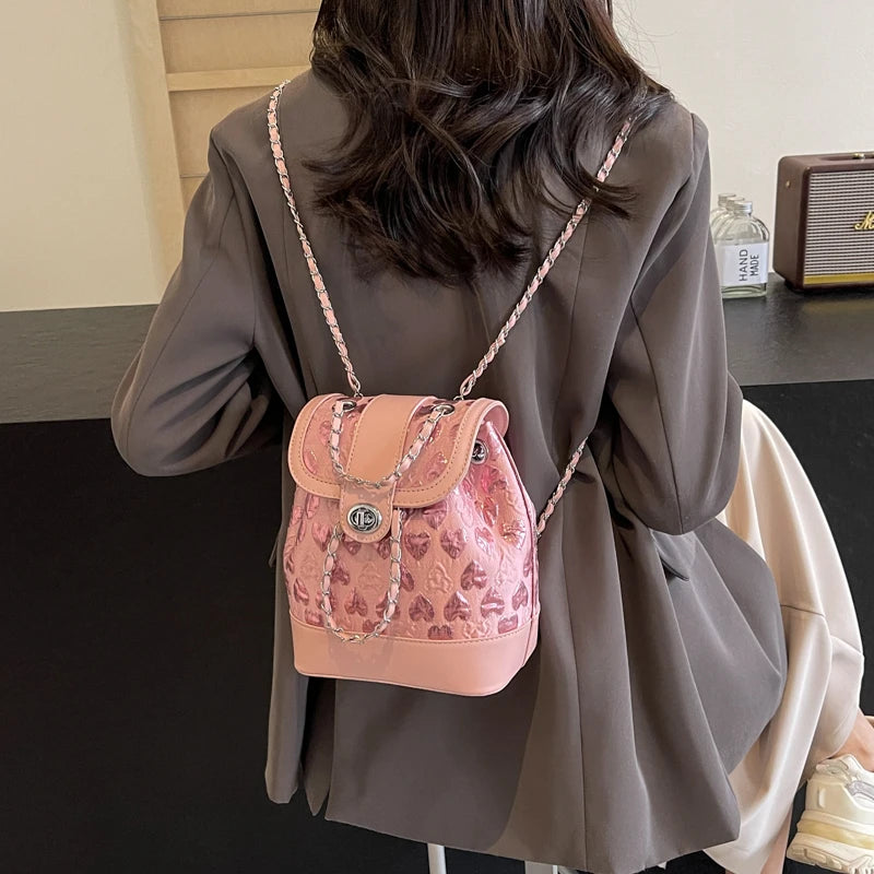 Kawaii Heart Chains Backpack 💖✨ | Stylish PU Fashion Bag for Trendy Women 2024 👜🌸