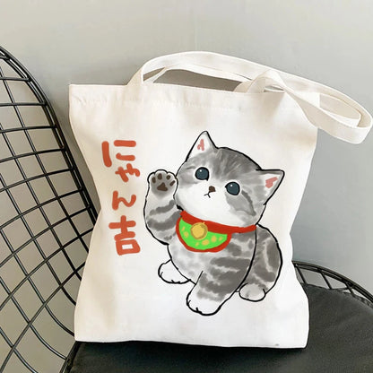 ✨ Cute Cat Manga Tote Bag 🐾 Fun Canvas Shopper for All Your Adventures! 👜 - Pixie Quill