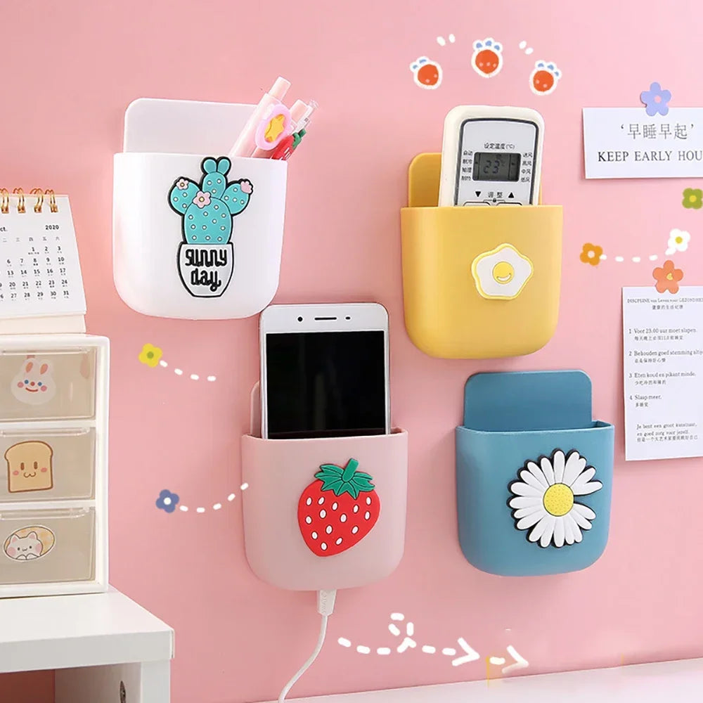 Kawaii Self-Adhesive Desk Organizer 🐾✨ | Cute Pen & Remote Holder for Office & Home 🏠🎨