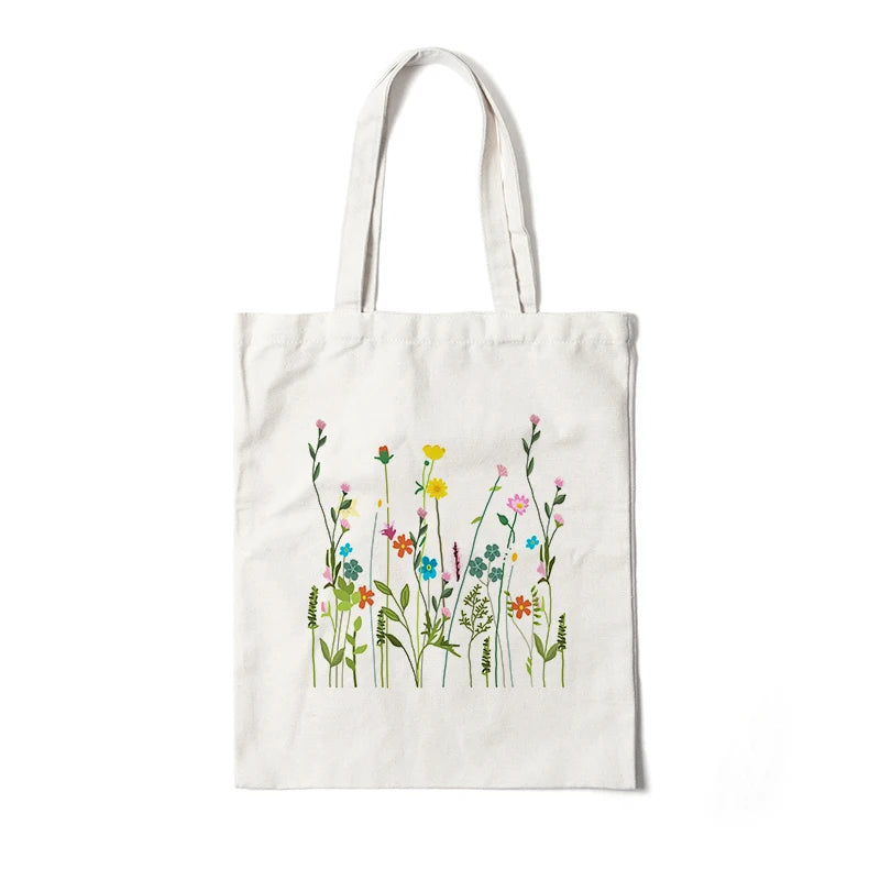 Kawaii Floral Canvas Tote 🌼💖 | Cute Eco-Friendly Shoulder Bag for School & Shopping 🌸✨