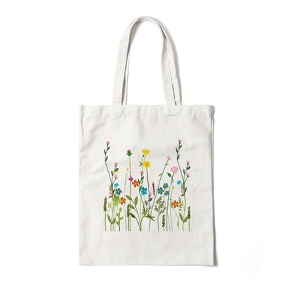Kawaii Floral Canvas Tote 🌼💖 | Cute Eco-Friendly Shoulder Bag for School & Shopping 🌸✨