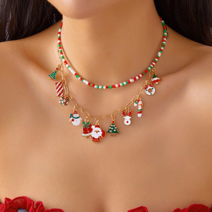 Christmas Snowflake Gingerbread Tree Pendant Necklace Unisex Beads Charm ❄️🎄