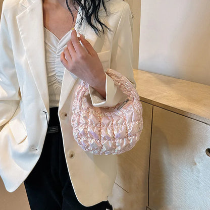 Kawaii Pleated Cloud Mini Handbag 🌈✨ | Adorable Soft Nylon Tote Bag for Trendy Women 💖🌟