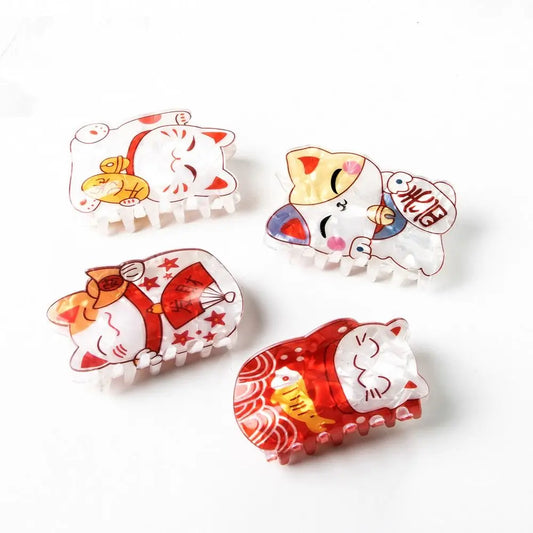 Kawaii Cat Magic ✨ Large Acetate Hair Claw Clip 🐱🎀 Lucky Shark Clip for Stylish Ponytails!
