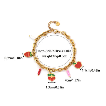 Sweet Charm Bracelet Strawberry Apple Cherry Natural Stone Pendant Jewelry Cute Accessory Girls Gift Party 🍓🍎🍒