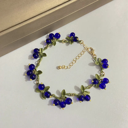 Kawaii Vintage Blue Berry & Cranberry Gemstone Jewelry Set 🍇✨ - Adorable Earrings, Bracelet & Necklace for Women! 💖