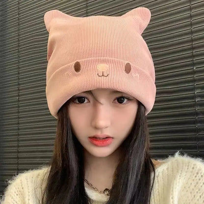 Kawaii Bear Ears Knitted Beanie 🐻✨ - Adorable Winter Hat for Trendy Girls!