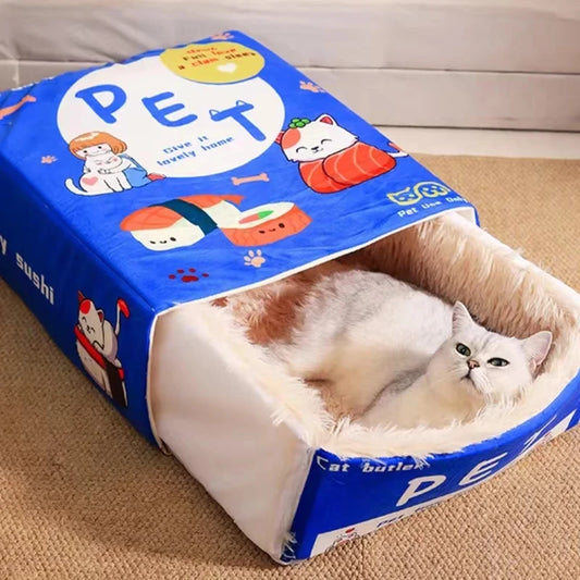 Cuddle Cave Cat Bed 🐾💖 Cozy Biscuit Box for Playful Paws! 🍪✨