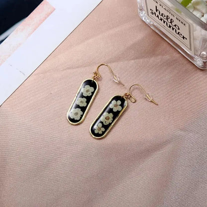 Pastel Pressed Flower Resin Drops Earrings 🌸 Elegant Geometric Jewelry For Women