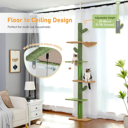 Whimsical Cactus Cat Tower With 5 Tier Floor To Ceiling Climbing Perch And Scratching Post For Indoor Cats 🐾😺