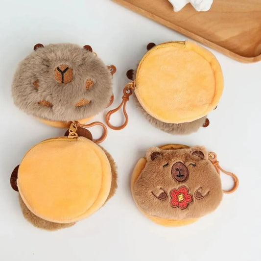 Kawaii Capybara Plush Coin Purse 🐾✨ Cute Cartoon Round Bag for Headphones & More! 🎀