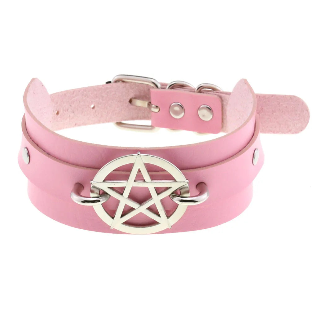 Pink Lace Leather Choker With Heart Pendant, Punk Gothic Style ✨💗