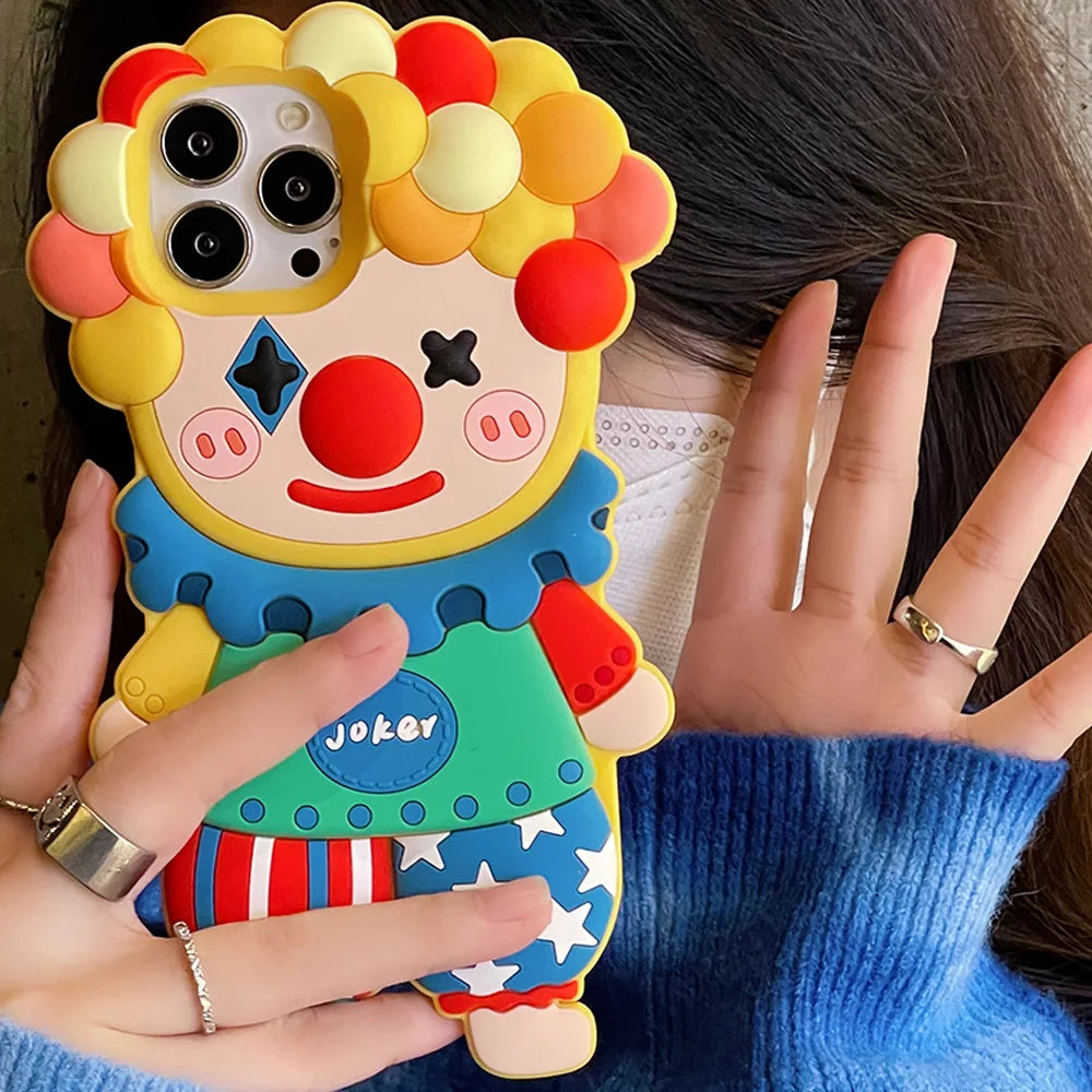 Kawaii 3D Cartoon Joker Clown Silicone Phone Case for iPhone 16/15/14 Pro Max - Shockproof & Adorable 🤡📱✨