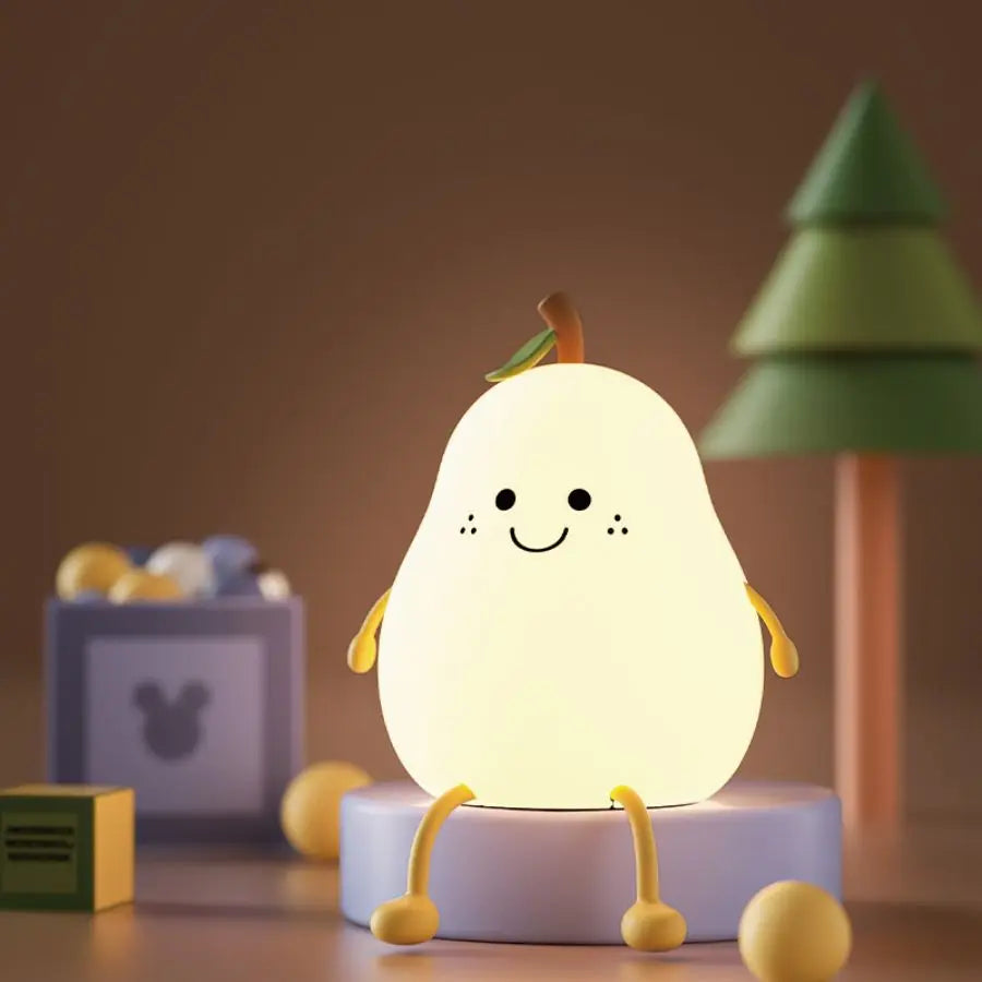 Kawaii Pear Silicone Night Light 🍐✨ - USB Rechargeable Touch Sensor Cat Lamp with Remote 🐾💕 for Kids & Baby Gifts!