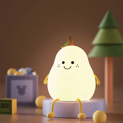 Kawaii Pear Silicone Night Light 🍐✨ - USB Rechargeable Touch Sensor Cat Lamp with Remote 🐾💕 for Kids & Baby Gifts!