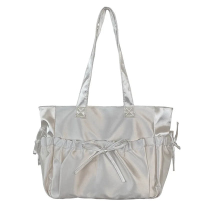 Kawaii Charm 🌸 Satin Bow Tote Bag 🎀 - Adorable Large Capacity Shoulder Bag for Stylish Commuters! 👜✨