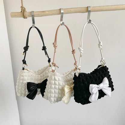 Kawaii Bowknot Tote 👜✨ | Adorable Women's Shoulder Bag 💖 | Retro Chic Crossbody Purse for Fashionistas 🌟
