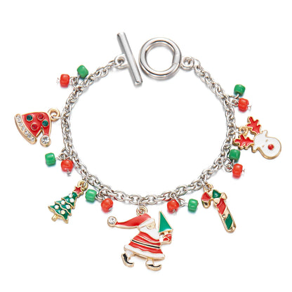 Whimsical Christmas Bracelet With Santa Snowman Star Pendant Jewelry Adjustable🎄