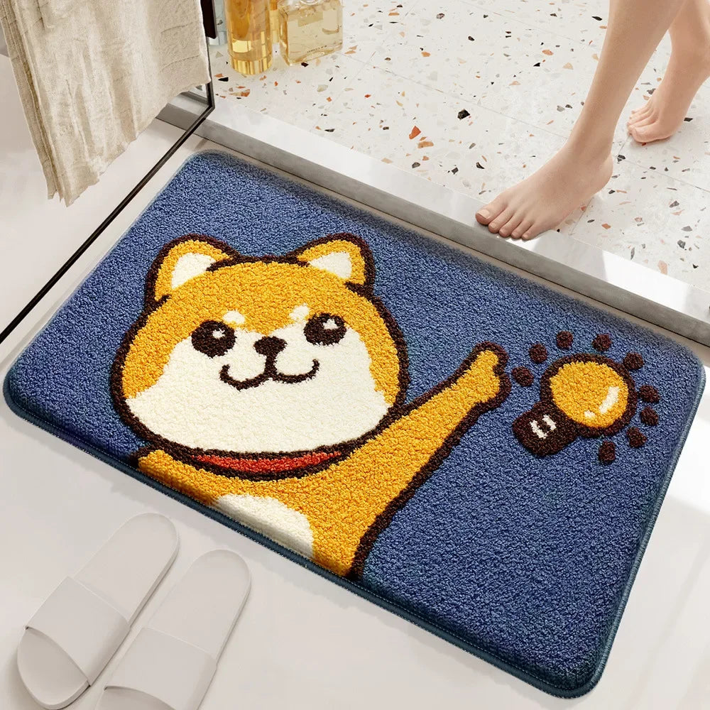 Kawaii Frog & Bear Plush Bath Mat 🐸🧸 | Non-Slip, Ultra-Absorbent Bathroom Rug for Cozy Decor! 🌟✨