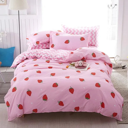🍑✨ Sweet Dreams with Fruity Fun! 🍓 3-Piece Bedding Set - Adorable Peach & Strawberry Design for Cozy Bedrooms 🌙