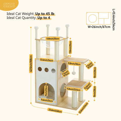 Four Level Wooden Cat Tree With Nest Condo And Dangling Toys 🐾🐱