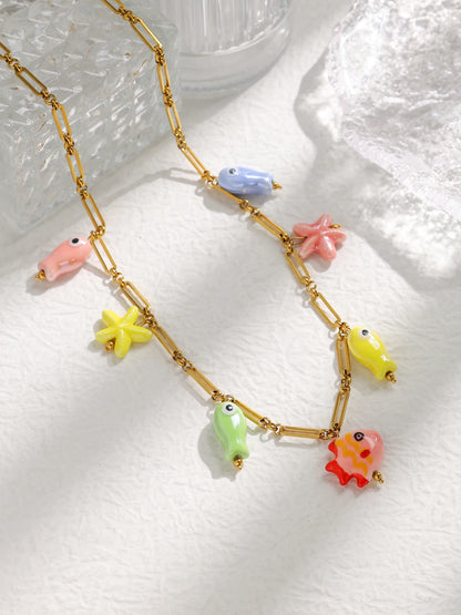 Ceramic Starfish Pendant Necklace 🌊🐚🐟