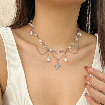 Kawaii Starry Tassel Necklace 🌟✨ | Cute Imitation Pearl Pendant for Weddings & Parties 💖🎉
