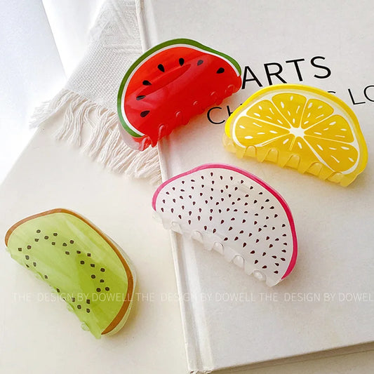 🍉 Sweet Slice Fruit Hair Claw Clips for Trendy Girls 🌟 Cute Crab Style Accessories! 🎀