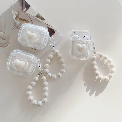💕 Adorable Heart Case for AirPods 🎧✨ with Charming Pearl Keychain 🌟 - Pixie Quill