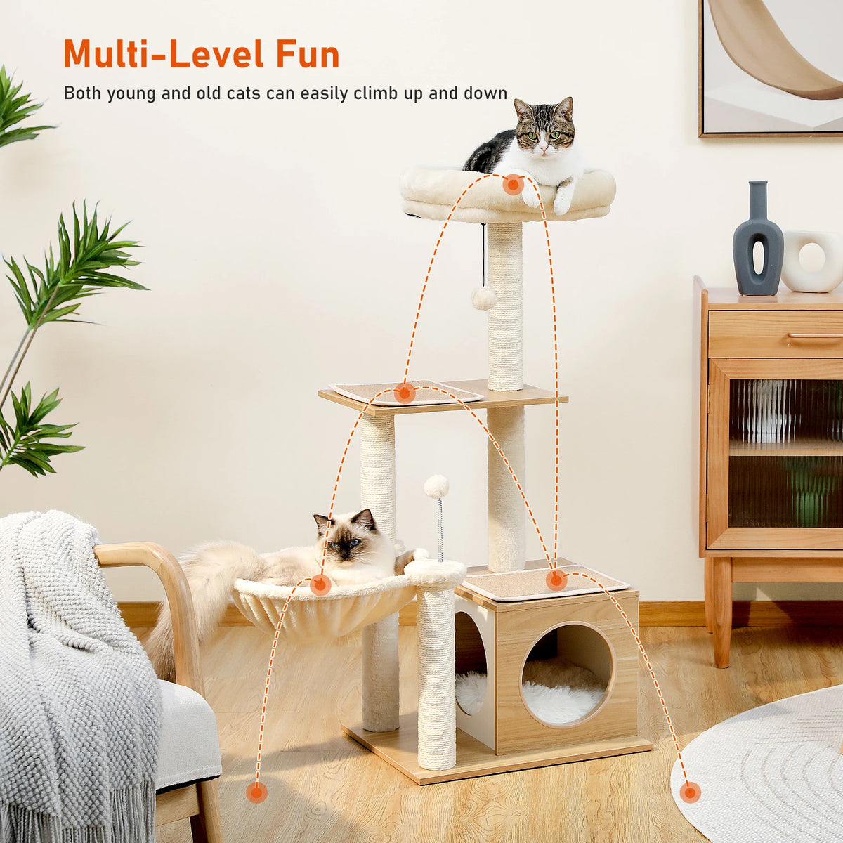 Deluxe Level Cat Tree For Indoor Cats With Cozy Condo Hammock 🐱🪵 Sisal Posts