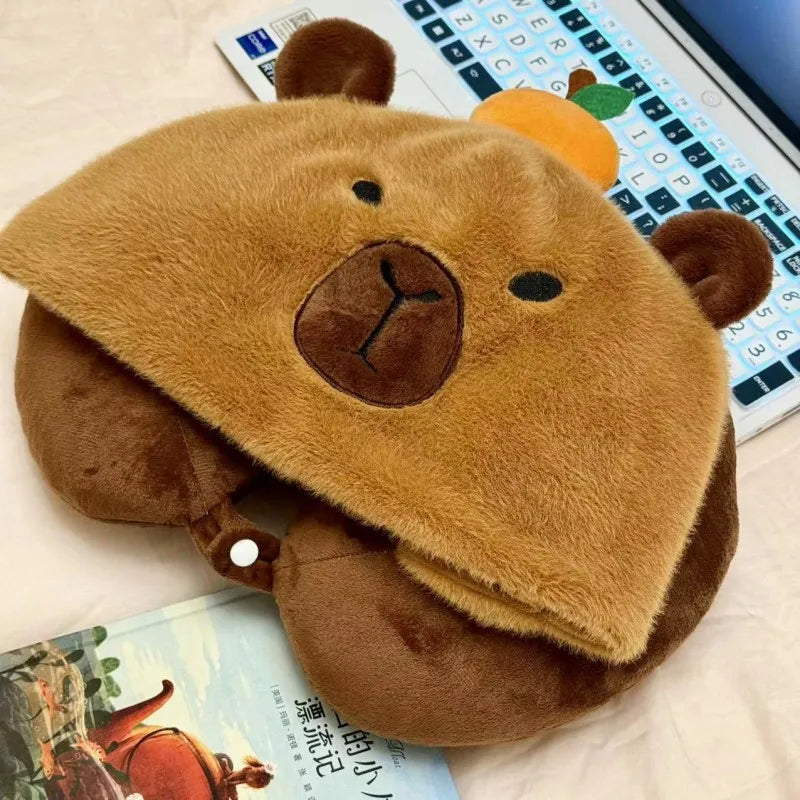 Kawaii Capybara Plush 3-in-1 Hat, Scarf & Gloves 🦙✨ Super Soft & Cozy Christmas Gift for Kids! 🎄💖