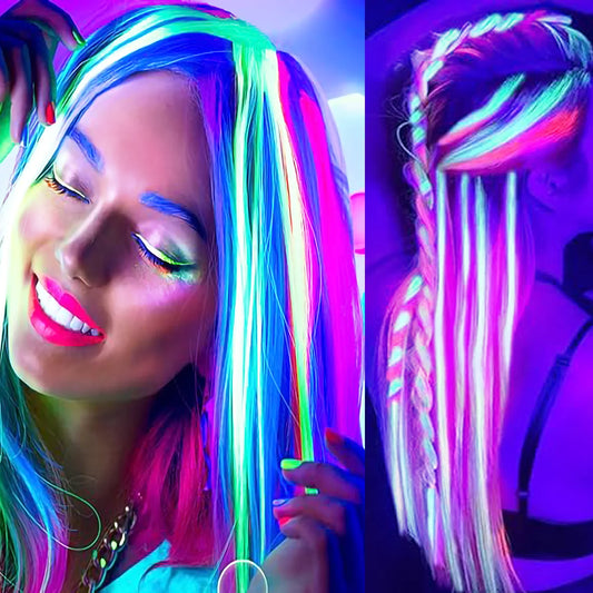Glow In The Dark 20 Inch Rainbow Hair Extensions Clip On Wig ✨🌈🎀