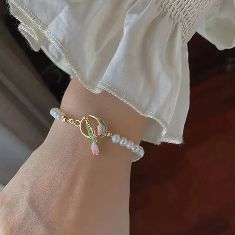 Charming Kawaii Tulip Pearl Bracelet 🌸✨ | Sweet & Elegant Jewelry for Women 🎀💕