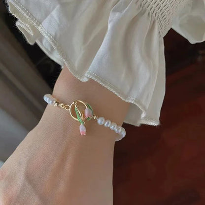 Charming Kawaii Tulip Pearl Bracelet 🌸✨ | Sweet & Elegant Jewelry for Women 🎀💕